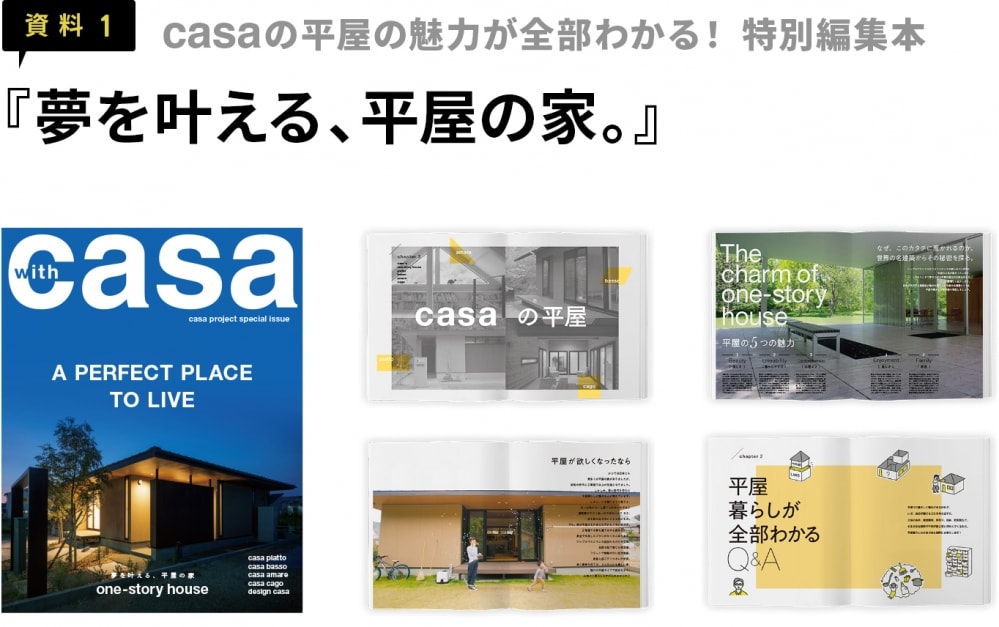 資料1 casaの平屋の魅力が全部わかる！特別編集本「夢を叶える、平屋の家」の冊子写真